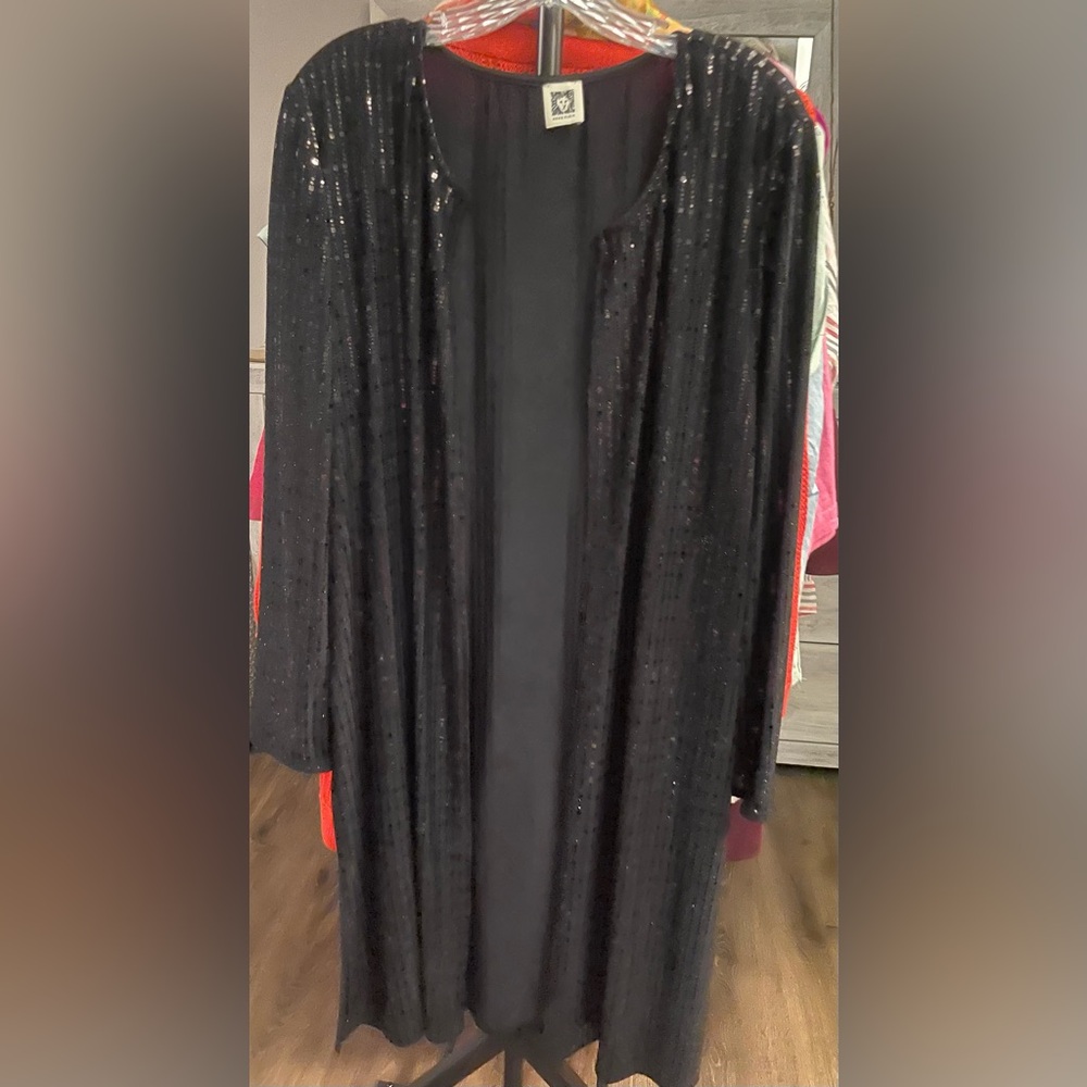 Anne Klein Elegant Black Sequin Cardigan Duster